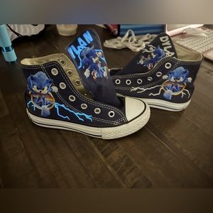 Custom sonic converse navy blue “Dylan” on the inside of the shoe